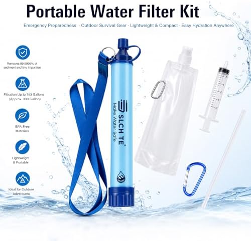 Portable Water Filter Straw Kit, 0.01 Mmicron Reusable Water Filtration, 5-in-1 Survival Gear for Camping, Hiking, Emergency, 1 Pack - Image 3