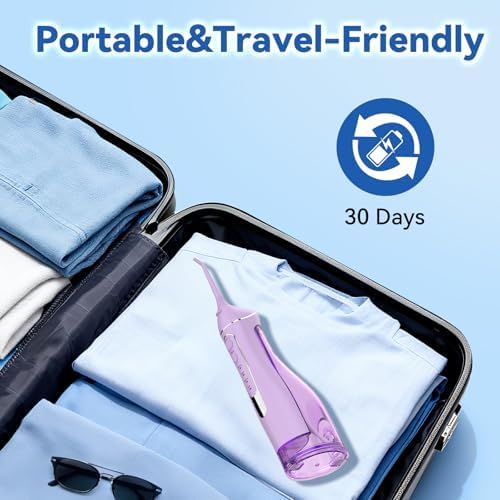 Cordless Portable Water Flosser with 300ML Tank: Rechargeable Oral Irrigator with 5 Tips for Travel, Braces Care and Sensitive Gums, IPX7 Waterproof Teeth Cleaning Device(Purple) - Image 7