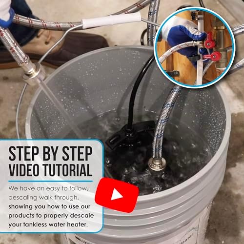 Allied Science Tankless Water Heater Flushing Kit with Square 5-Gallon Bucket, Steel Hoses, 1/6 HP Pump, and Concentrated Vinegar - Image 7