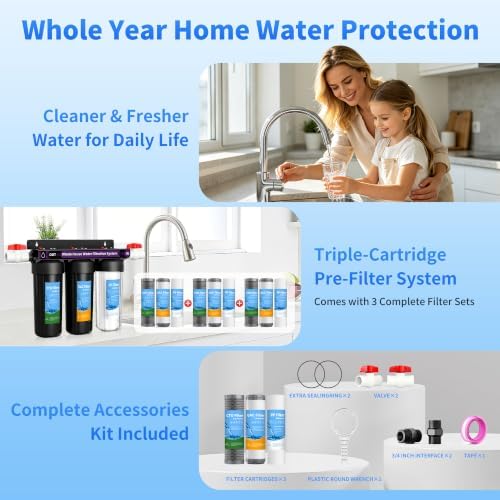 3 Stage Whole House Water Filter System, Clear Housing,3 Sets Filters - Image 6