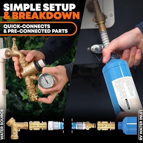 RV Fresh Water Kit w/Drinking & Santation Hose - RV Water Pressure Regulator, Filter, Hose Connectors, Leak Repair Kit, Carrying Case, 35' Drinking Water & Sanitation Hose - Image 3