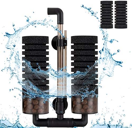 hygger Sponge Filter, Aquarium Filter Double Sponge Replaceable Media with 4 Biochemical Sponges and 1 Bag of Filtered Ceramic Balls Ultra Quiet Filter Fish Tank (S/M) (M for 15 to 55 Gallon Tank) by hygger