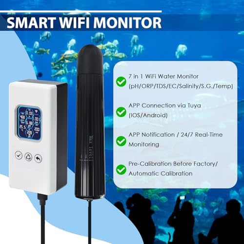 Smart Water Quality Tester Wireless WiFi Multi-Parameter Water Quality Meter for pH/ORP/TDS/EC/Salinity/SG/Temp Monitoring Real-Time Alerts with App Connection for Aquarium, Saltwater Nano Fish Tank - Image 2