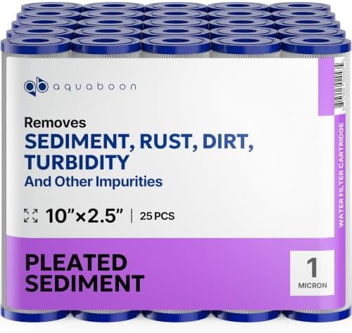 Aquaboon Pleated Sediment Filter 1 Micron 10 x 2.5 Water Filter 25-Pack by Aquaboon