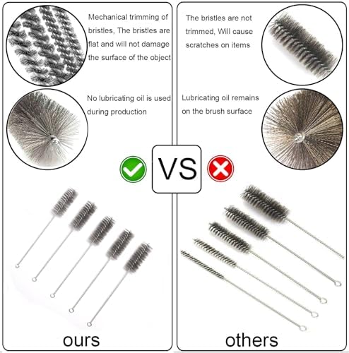 12 Inch Pipe Cleaning Brush Set with Stainless Steel Bristles, Steel Wire Tube Brush Kit for Auto Parts Polishing, Machining, Bottles, Tubes, Etc.（40mm-5pcs） - Image 5