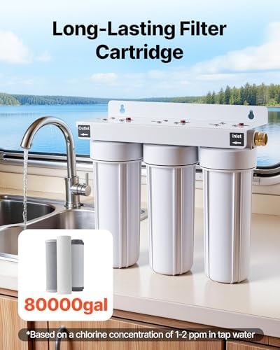 VEVOR RV Water Filter System, 5-Micron 3 Stage Premium RV Water Filtration System Replacement with Three Cartridges for RVs & Campers, Reduces Sediment, Chlorine, Certain Heavy Metals, Odors and More - Image 4