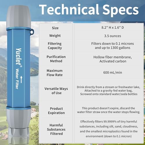 Yuclet Personal Water Filter Straw for Drinking Survival, Water Purifier Filtration System Survival Gear and Supplies for Camping, Hiking, Travel, and Emergency Preparedness (2 Bule & 2 Plum Red) - Image 7