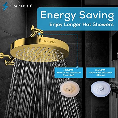 SparkPod Rain Shower Head, 8 Inch Round, Egyptian Gold Finish - Image 3