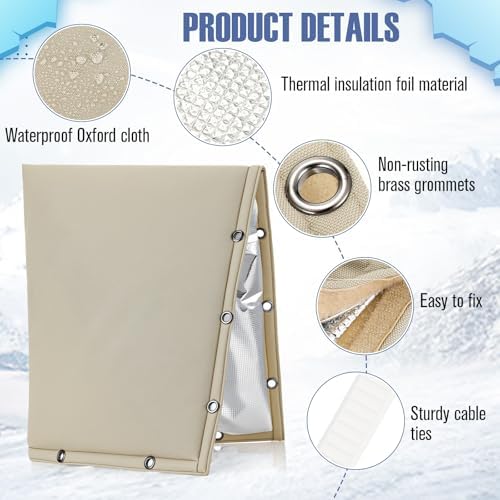 SATINIOR 2 Pcs Backflow Preventer Insulation Cover 17 " x 20 "Outdoor Pipe Insulation Cover with Cable Zip Ties for Outside Irrigation Sprinkler Valve Insulated Pouch Winter Freeze Protection(Beige) - Image 3
