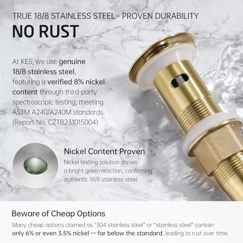 KES All Metal Bathroom Sink Drain with Strainer Basket Hair Catcher Anti Clog Pop Up Drain Stopper for Vanity Vessel Sink with Overflow, Rustproof 18/8 Stainless Steel Brushed Gold, S2013A-BZ - Image 5