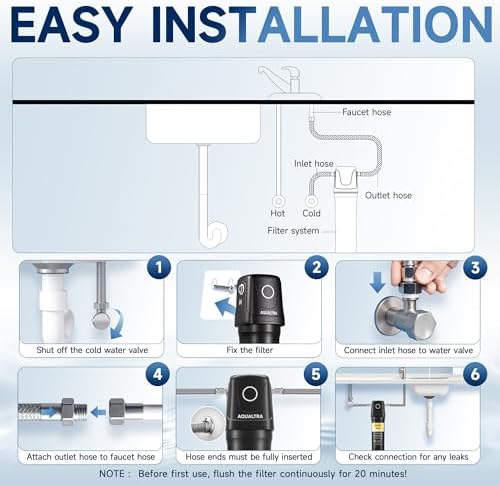 AQUALTRA USF01-BK Under Sink Water Filter System, 12K Gal, NSF/ANSI/CAN 372 Certified, Reduces PFOA, PFOS, Chlorine, Lead, Mercury, Chloramine, Fluoride, Microplastics Particles, Bad Taste & Odor - Image 5