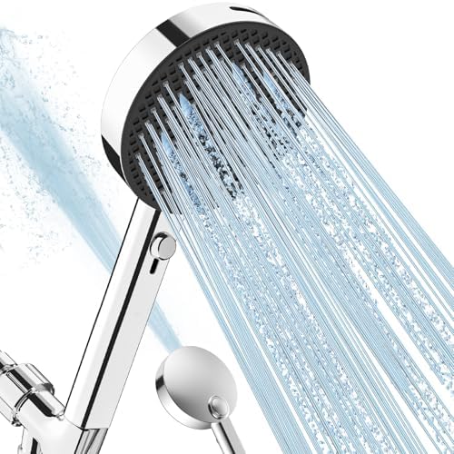 PWERAN Filtered Shower Head with Handheld, High Pressure 4 Spray Mode Showerhead with Filters, Water Softener Beads for Hard Water with ON/OFF Switch for Pets (Chromium Silver, 5 Inch Panel) by Sipaote