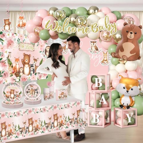 291pcs Woodland Baby Shower Decorations Girl, All-in-One Set, 25 Guests - Image 6