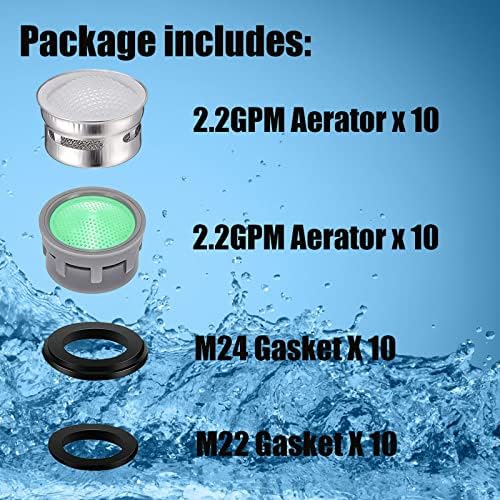 Faucet Aerator with Gasket Flow Restrictor Insert Bathroom Faucet Aerator Replacement Parts 10 pcs Stainless Steel and 10 pcs Green - Image 3