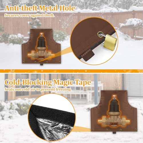 Backflow Preventer Insulated Cover (5°F) for Winter Freeze Protection, 14"W x 13"H Thickened Pressure Reducing Value & Well Pump Cover, Outdoor Waterproof Insulation Pouch for Sprinkler Valve, Brown - Image 6