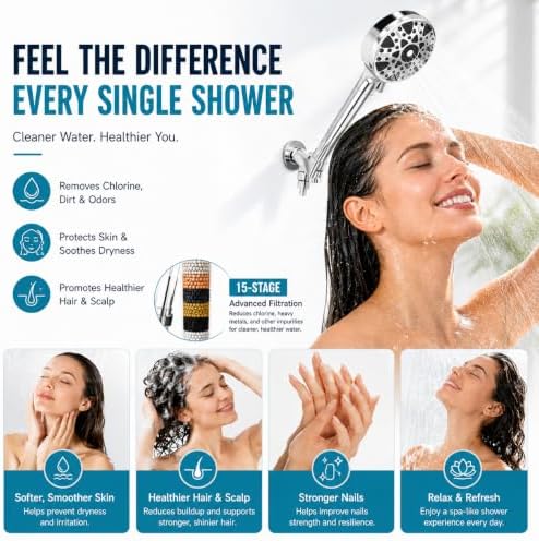 Filtered Shower Head with Handheld, 7 Spray Settings, Chrome - Image 3
