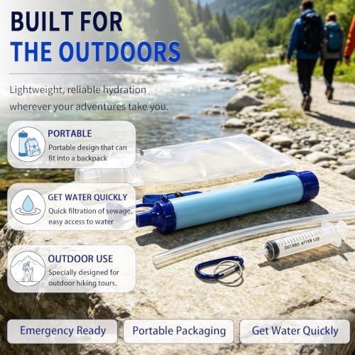 Multi‑Pack Emergency Water Filter Straws, Portable BPA‑Free Outdoor Filtration Gear, 10‑Year Long‑Term Storage for Group Camping & Travel Emergency Kits (3‑Pack) - Image 2