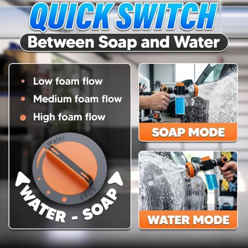 Garden Hose Nozzle with Soap Dispenser, 8 Patterns (Black, Orange) - Image 6