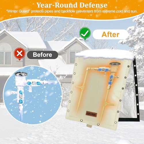 RICHIE 3-Way Opening Backflow Preventer Cover (5°F) Heavy-Duty 5-Layer Insulated Enclosure, All-Weather Protection for Outdoor Pipe, Irrigation Sprinkler Valve, Well Water Pump, 12" Wx26 H Beige - Image 4