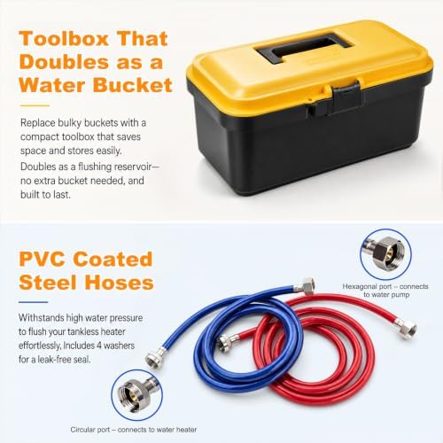 Tankless Water Heater Flushing Kit: Brushless Pump, 2×6' Hoses & Toolbox - Image 5