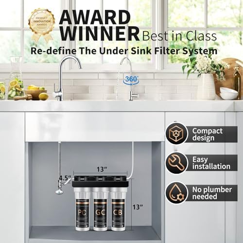WINGSOL Water Filter for Sink with Faucet, 3-Stage Deep Filtration, Reduce Heavy Metals/Chlorine/PFAS/Odor/Sediment, NSF/ANSI 42&53 Improve Taste, Life Indication Mineral pH+ Under Sink Water Filter - Image 3