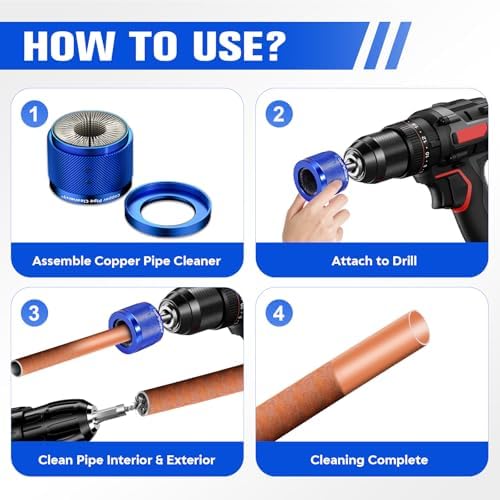 9PCS 1/2" 3/4" 1" Copper Pipe Cleaner Set with 1/4" Hex Shank, 3-Size Replaceable Cleaning Blades & Steel Brushes[16/22/28mm], Drill Compatible Plumbing Tool for Rust Paint Stain Removal - Image 5