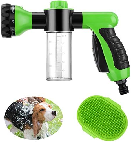 Weewooday Dog Washing Hose Attachment 8 Way Spray Pattern Garden Hose Nozzle with Soap Dispenser Dog Shampoo Hoses Attachment with Pet Bath Brush Pet Bathing and Garden Nozzle(Green) by Weewooday