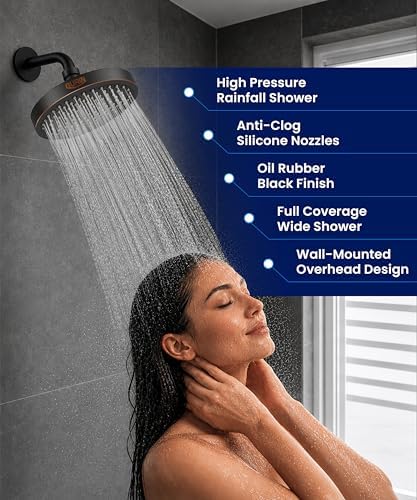 GURIN Shower Head - Luxury Oil Rubbed Black Finish - Rain Showerhead 6 Inch - Image 2