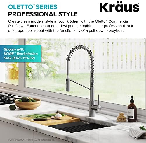 KRAUS Oletto Commercial Style Single Handle Pull Down Kitchen Faucet with QuickDock Top Mount Installation Assembly in Spot Free Stainless Steel, KPF-2631SFS - Image 4