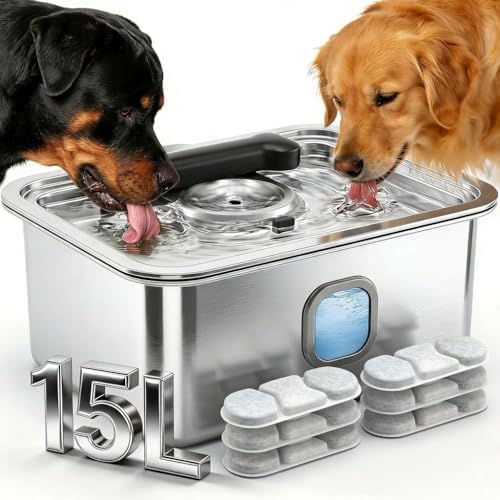 15L Dog Water Fountain Stainless Steel Automatic Dispenser with Filter by Unknown