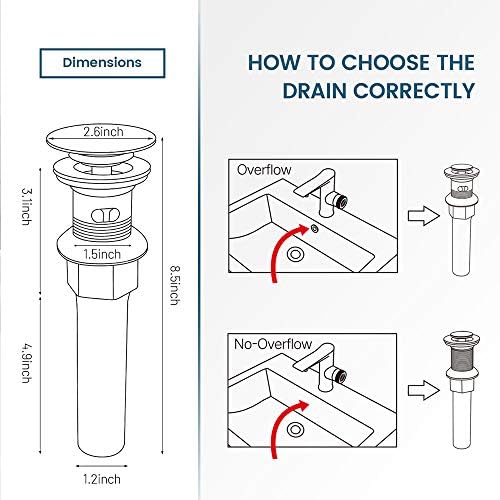 REGALMIX Vessel Sink Drain, Bathroom Faucet Vessel Sink Pop Up Drain Stopper, Built-in Anti-Clogging Strainer, with Overflow Matt Black, Fits Standard American Drain Hole(1-1/2" to 1-3/4") RWF083P - Image 6