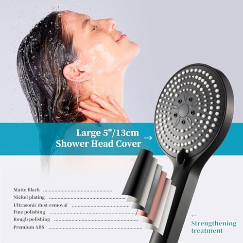 OFFO Matte Black Handheld Shower Head, 6-Mode High Pressure, 5" Large Face, Chrome Plated Finish, Includes Shower Head, Washers, Water Saving Gasket - Image 5