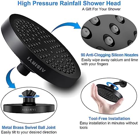 6" Rain Shower Head & 6" Shower Arm, Luxury Matte Black Finish - Image 4