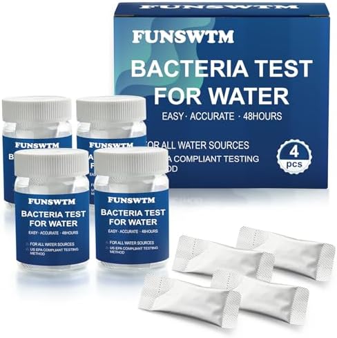 Coliform Bacteria Water Test Kit: 4-Pack Water Bacteria Test Kit Easy At-Home Well Water, Tap, Pool, Spring, Pond, Lake Drinking Water Quality Test by FUNSWTM