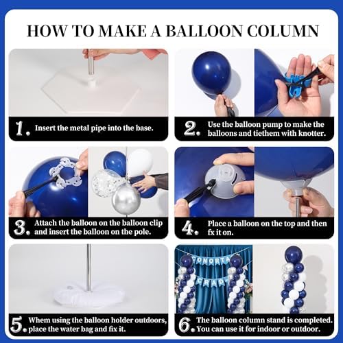 Navy Blue and Silver White Balloon Column Stand Kit Set of 2 for Floor - Image 6