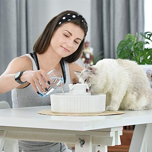Cepheus Pet Drinking Fountain-2.1L/71oz Ceramic Cat Water Fountain-Automatic Ceramic Water Fountain for Cats and Dogs with with Ultra-Quiet Pump(White) - Image 5