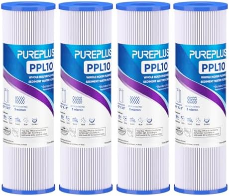 PUREPLUS 5 Micron 10"x2.5" Whole House Pleated Sediment Filter PPL10 4 Pack by PUREPLUS