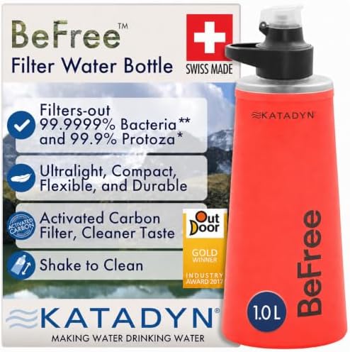 Katadyn BeFree 1L Lightweight Collapsible Water Filter Bottle for Outdoors by Katadyn