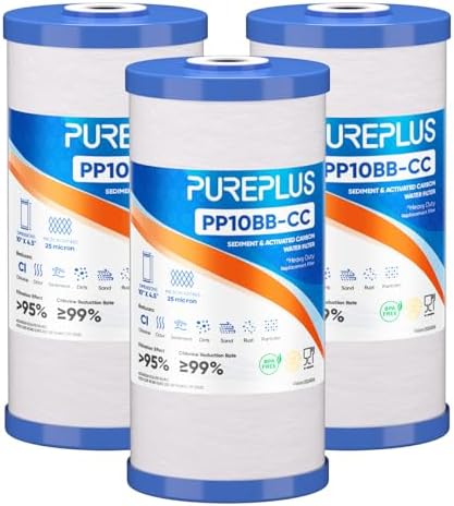 PUREPLUS 25 Micron 10"x4.5" Whole House Sediment and Carbon Filter,3PACK by PUREPLUS