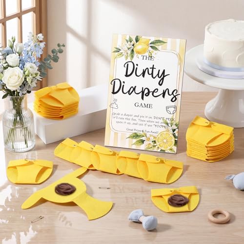 Roowest 51 Pcs Dirty Diaper Baby Shower Games, Lemon - Image 4
