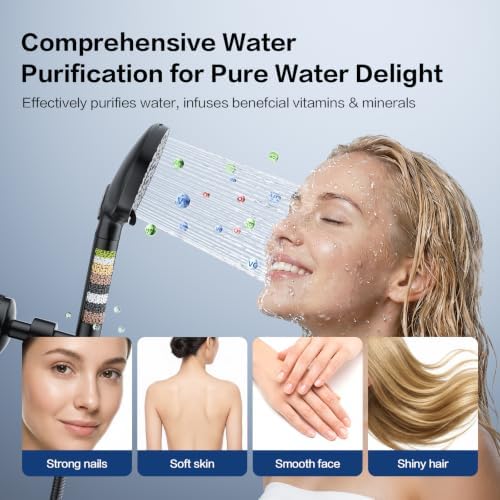 Filtered Shower Head with Handheld, High Pressure 9-mode Handheld Shower Head Water, Detachable Showerhead with Stainless Hose(AM-US-N9HS701MB-NA) - Image 5