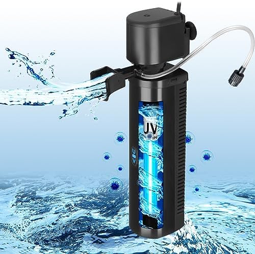 Aquarium Filter for 40-150 Gallon Tank, U-V Fish Tank Green Clean Machine Submersible Powerful Pump Canister Filter 400GPH for Pond Turtle Tank Saltwater Freshwater Crystal Clear Green Killing by TARARIUM
