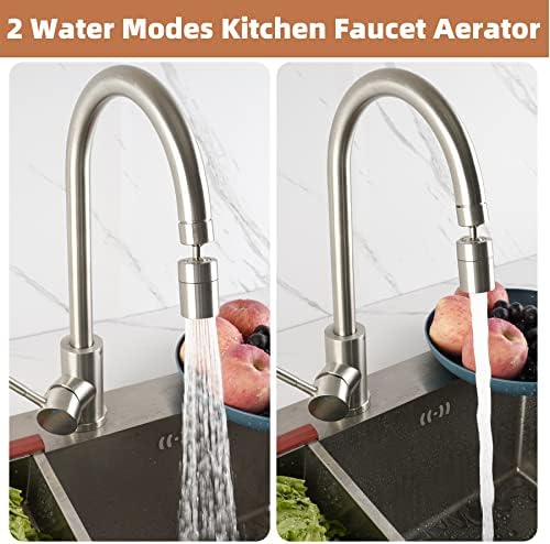 Hibbent Faucet Aerator, 360 Degree Kitchen Sink Faucet Aerator, Dual-function Swivel Big Angle Kitchen Faucet Attachment, Faucet Replacement Part, Brushed Nickel - Image 2