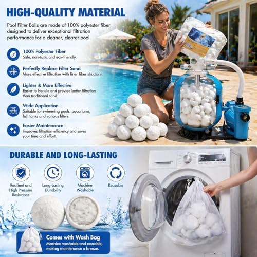 3.1 Lbs Pool Filter Balls, Eco-Friendly Filter Balls for Swimming Pool Sand Filters, Lightweight and Reusable Fiber Ball, Replace 100 lbs Pool Filter Sand - Image 4