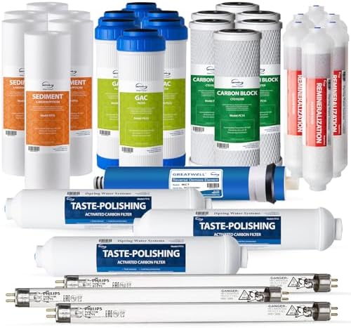 iSpring F31KU75 NSF Certified 3-Year Reverse Osmosis Water Filter Replacement Cartridge Set for 7-Stage 75 GPD RO Water Filtration Systems w/Alkaline Mineral & UV Filters Fits RCC7AK-UV, 31 Piece by iSpring