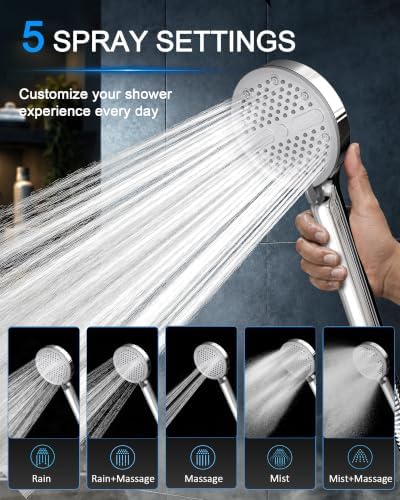 High Pressure Shower Head with Handheld, 5 Spray Modes, Chrome - Image 4