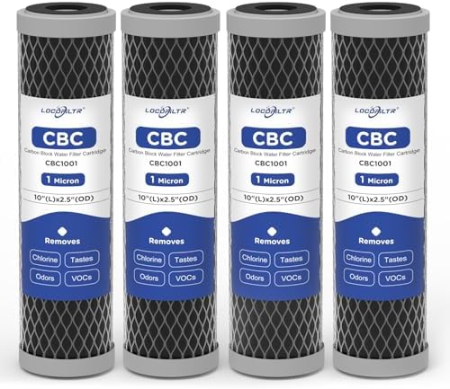 1 Micron 10" x 2.5" Whole House Carbon Block Water Filter Cartridge, 4 Pack by Locofiltr