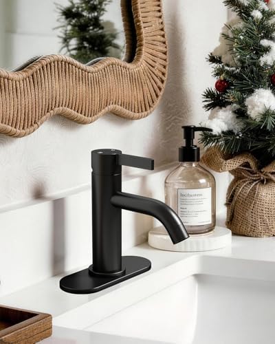 Fransiton Matte Black Bathroom Faucet Single Hole with Pop-Up Bathroom Drain and Flexible Hoses Single Handle Bathroom Sink Faucet w/Deck Plate(1 or 3 Hole) for Vanity Sinks, RV, Farmhouse - Image 4
