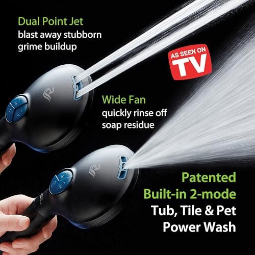 AquaCare High Pressure 10 Spray Mode Filtered Showerhead - Handheld Shower Head Filters Chlorine to Heal Dry Skin, Revive Hair - Dual Power Wash Cleans Tub, Tile, Pets - Hard Water Softener, Black - Image 3