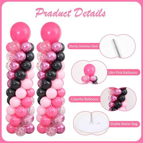 Hot Pink and Black White Balloon Column Stand Kit Set of 2 for Floor - Image 4